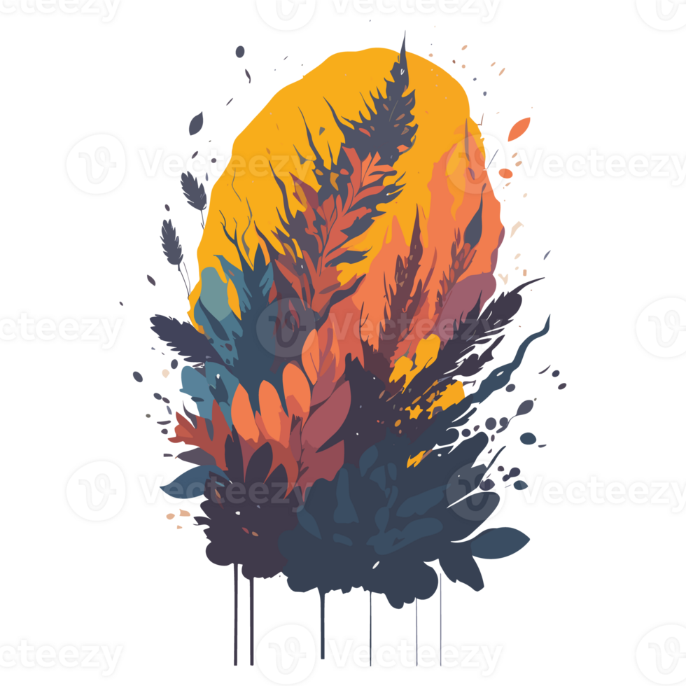 Abstract floral AI Generative illustration with watercolor blots and leaves png