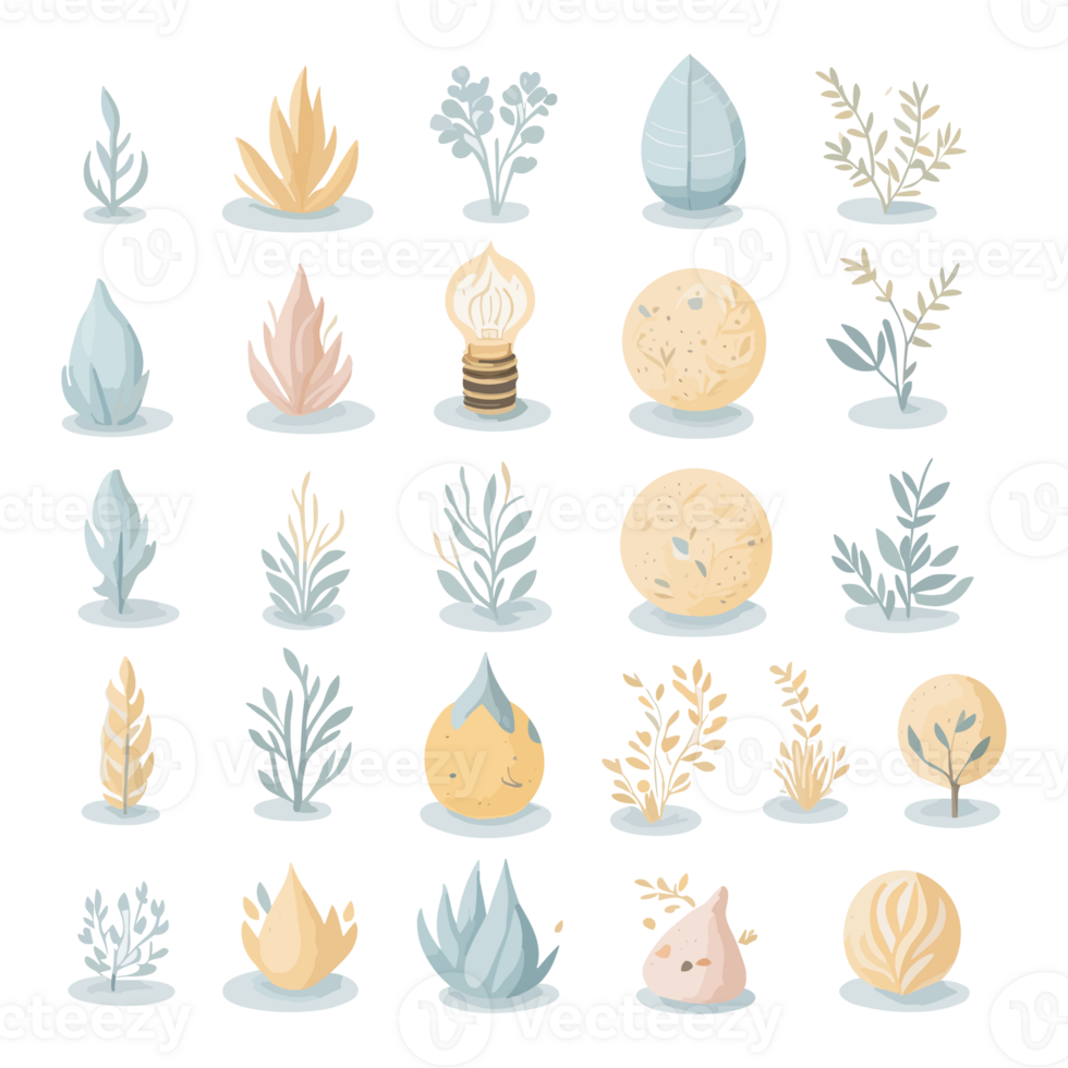 Set of icons with plants and flowers. illustration in flat style png