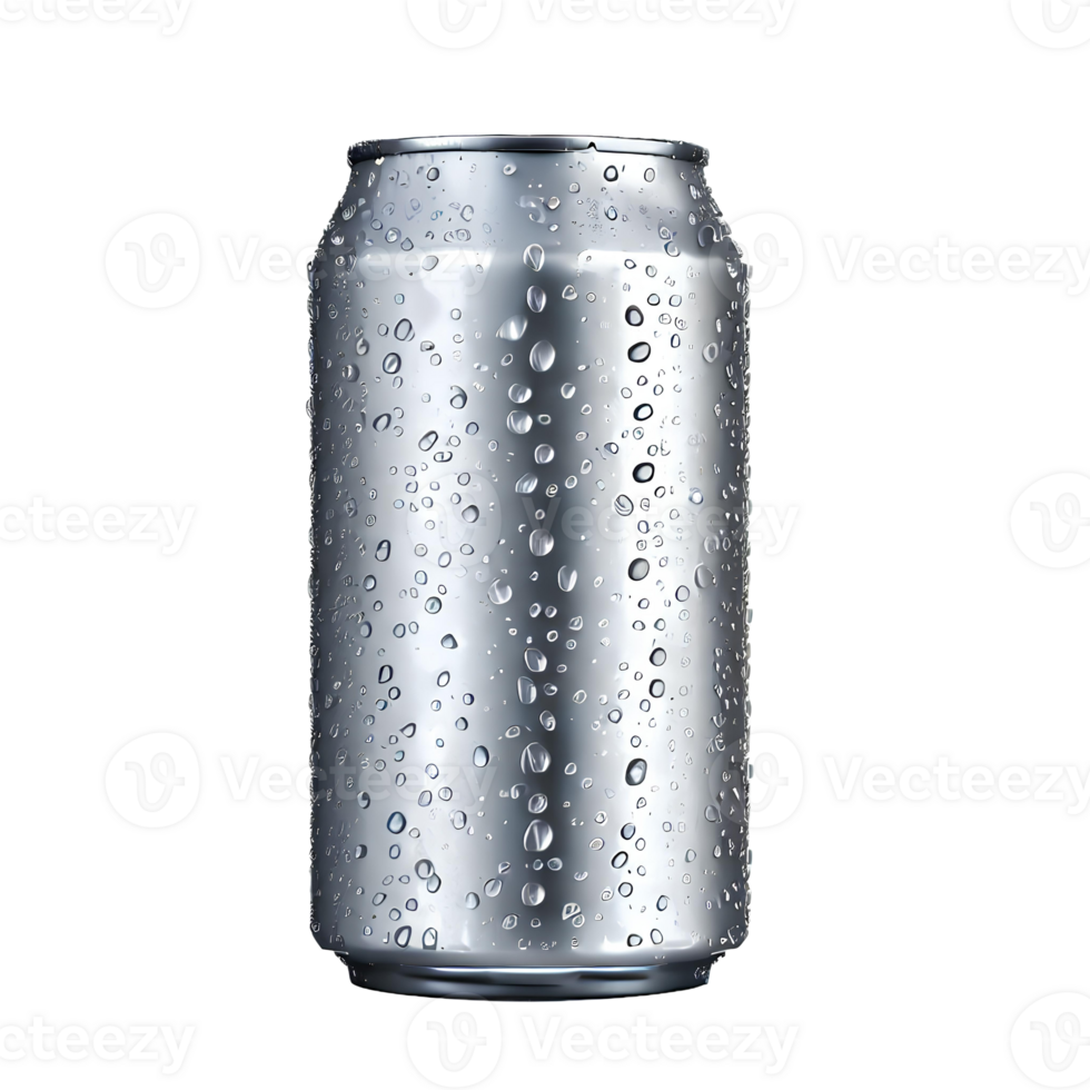 Aluminum soda can with water drops isolated on transparent background with empty space around it AI Generated png