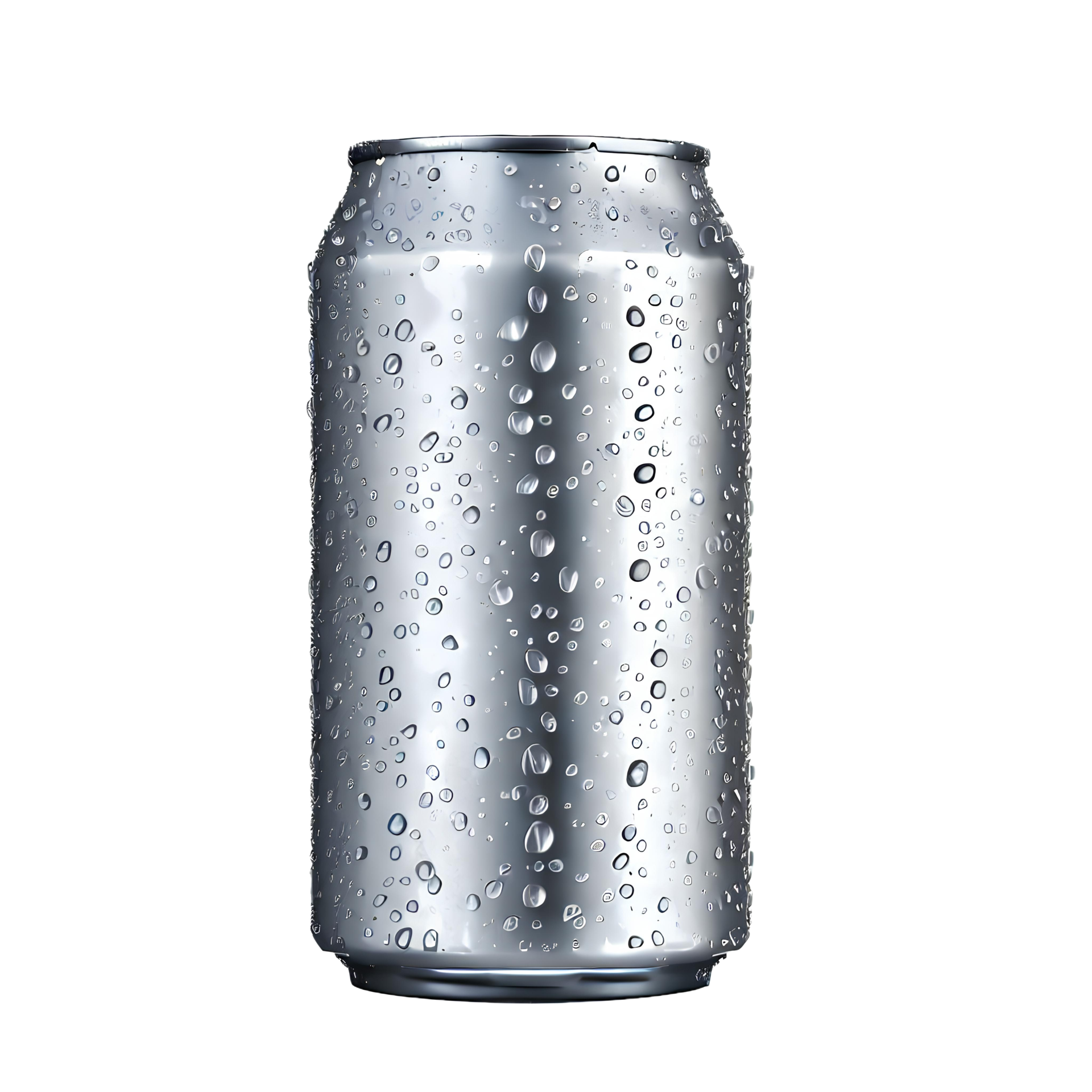 Aluminum soda can with water drops isolated on transparent background with empty space around it