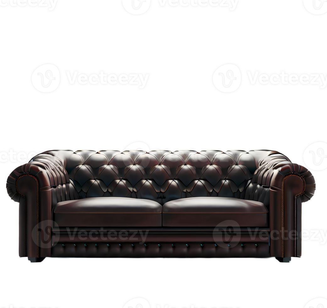 A luxurious leather Chesterfield sofa, on transparent background AI Generated png