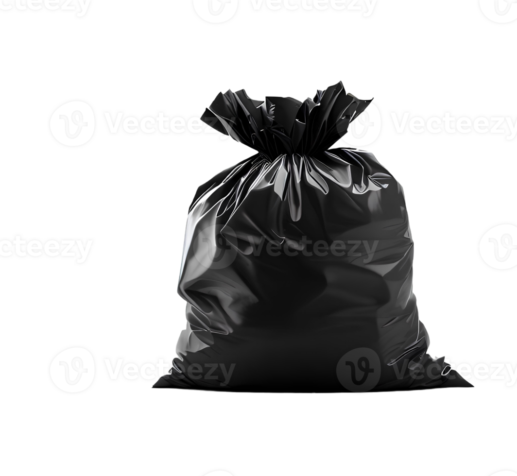 A Black garbage bag on transparent background with empty space around it AI Generated png