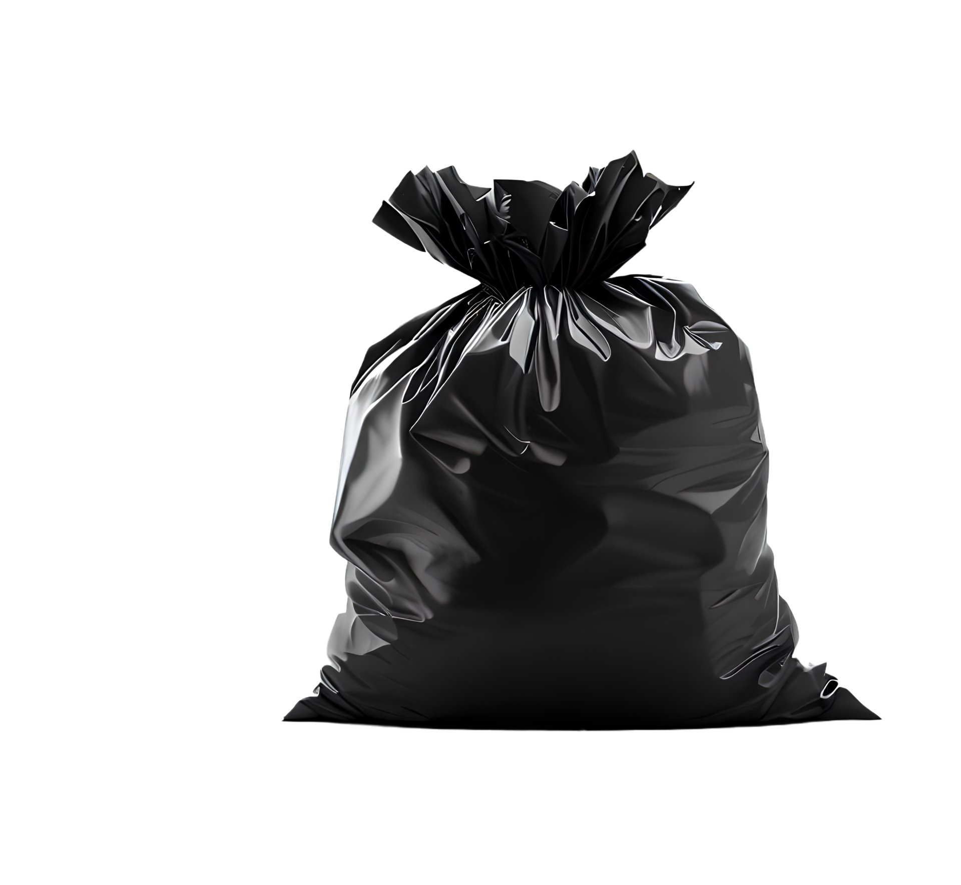 A Black garbage bag on transparent background with empty space around