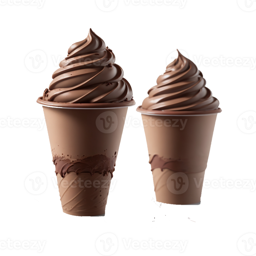 Chocolate ice cream scoops in a paper cup on white background with empty space around it AI Generated png