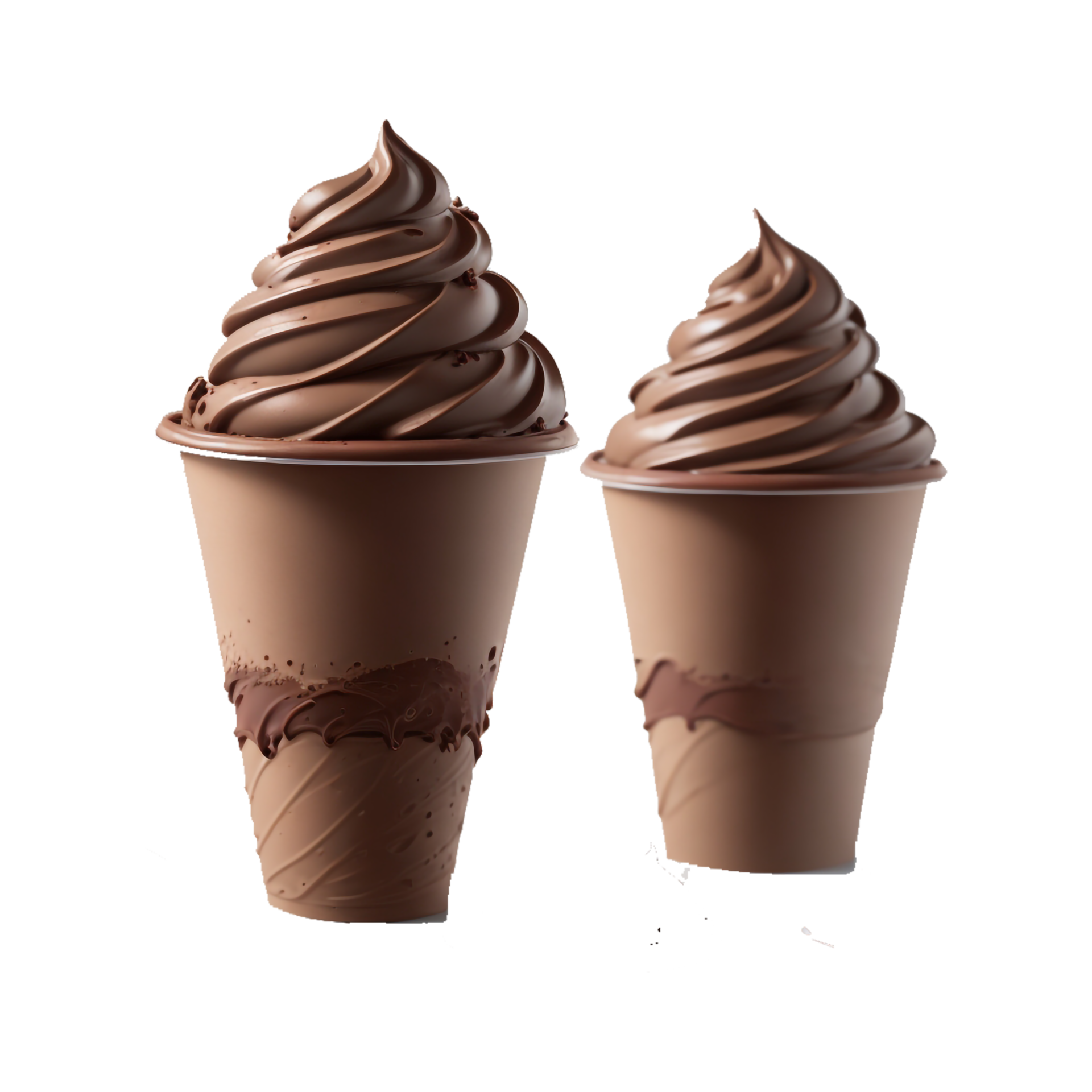 Chocolate ice cream scoops in a paper cup on white background with