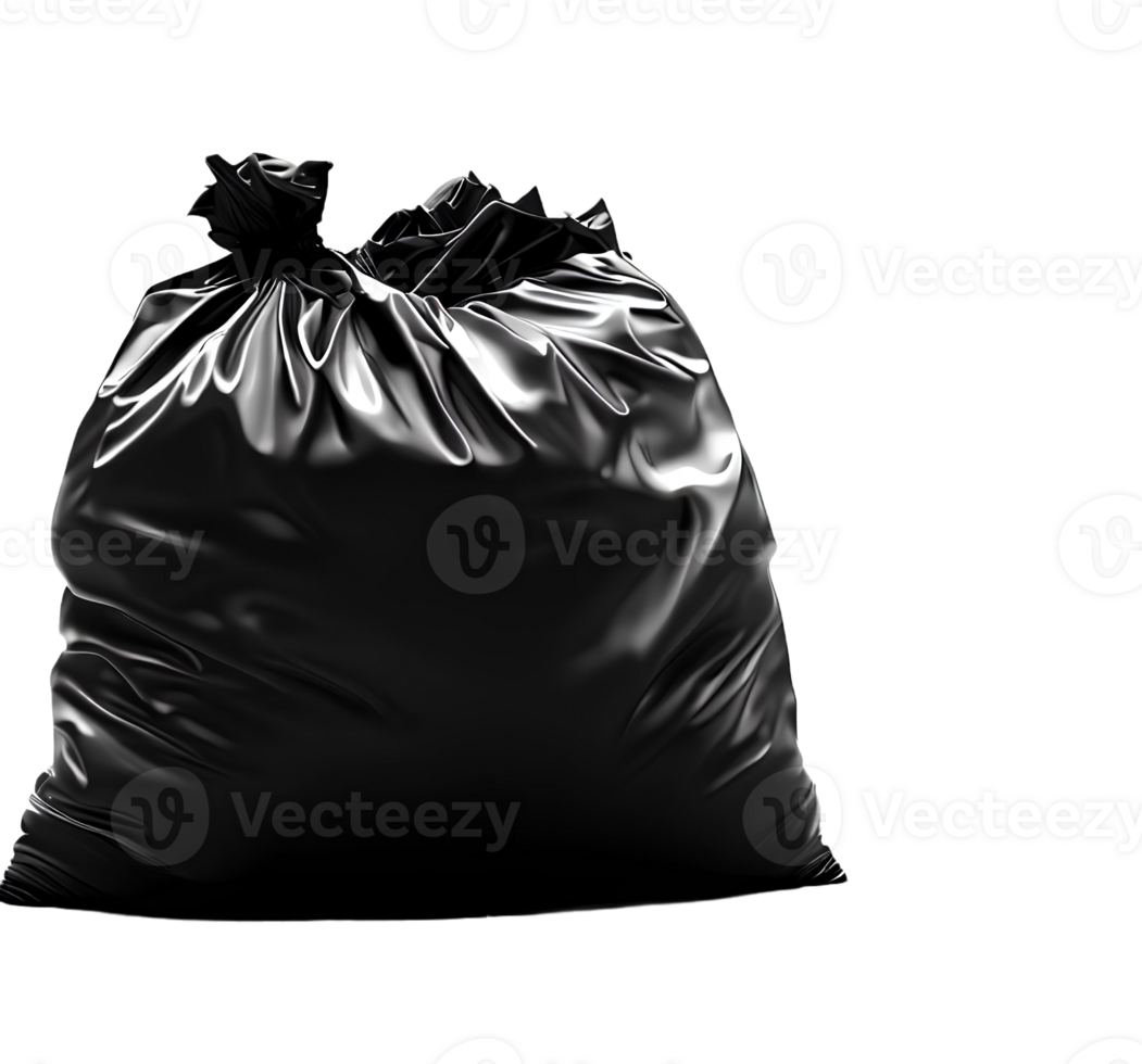 A Black garbage bag on transparent background with empty space around it AI Generated png