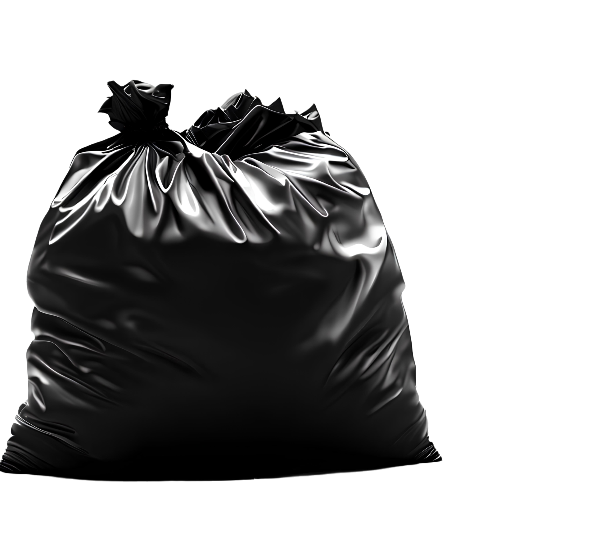 A Black garbage bag on transparent background with empty space around ...