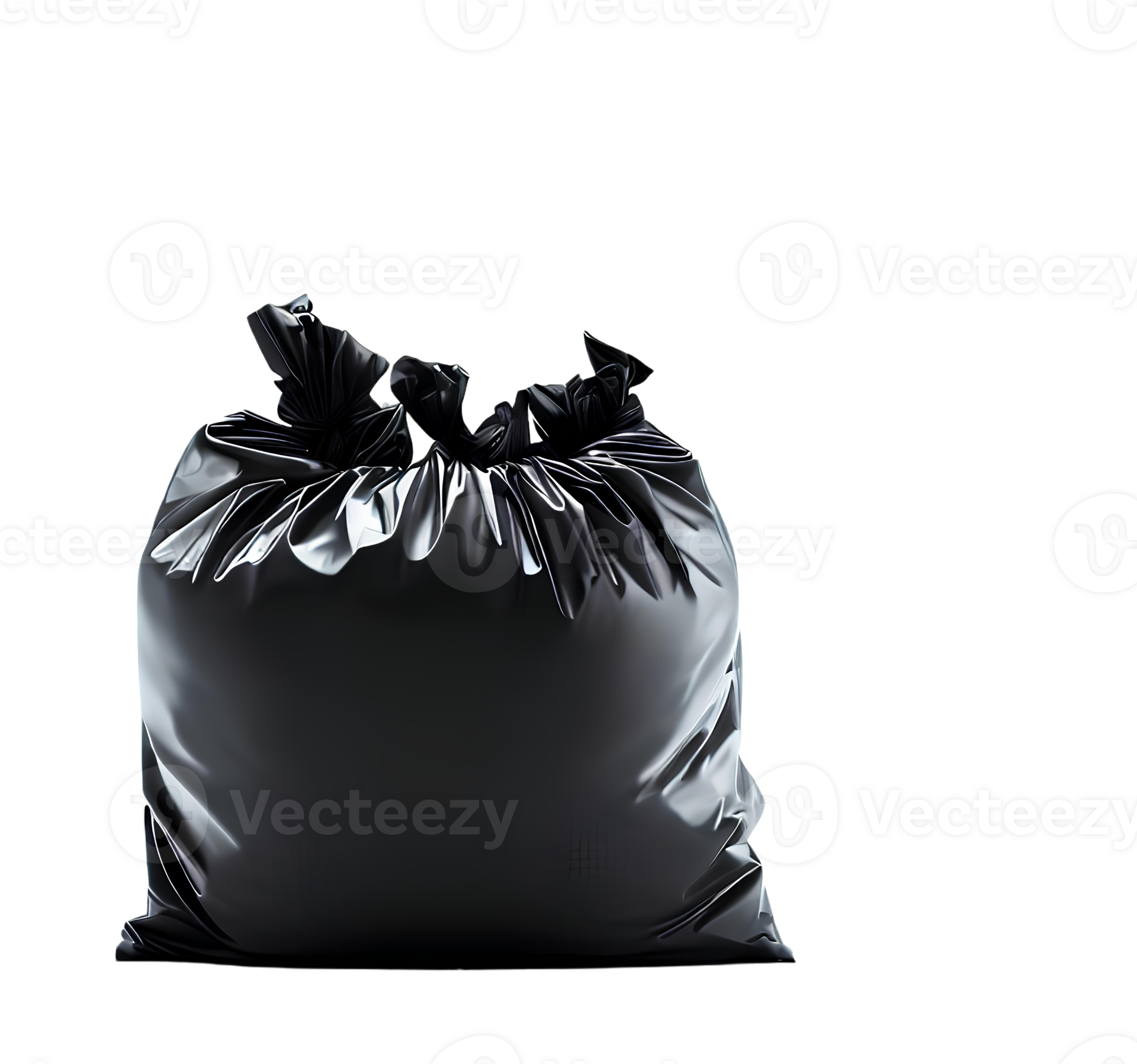 A Black garbage bag on transparent background with empty space around