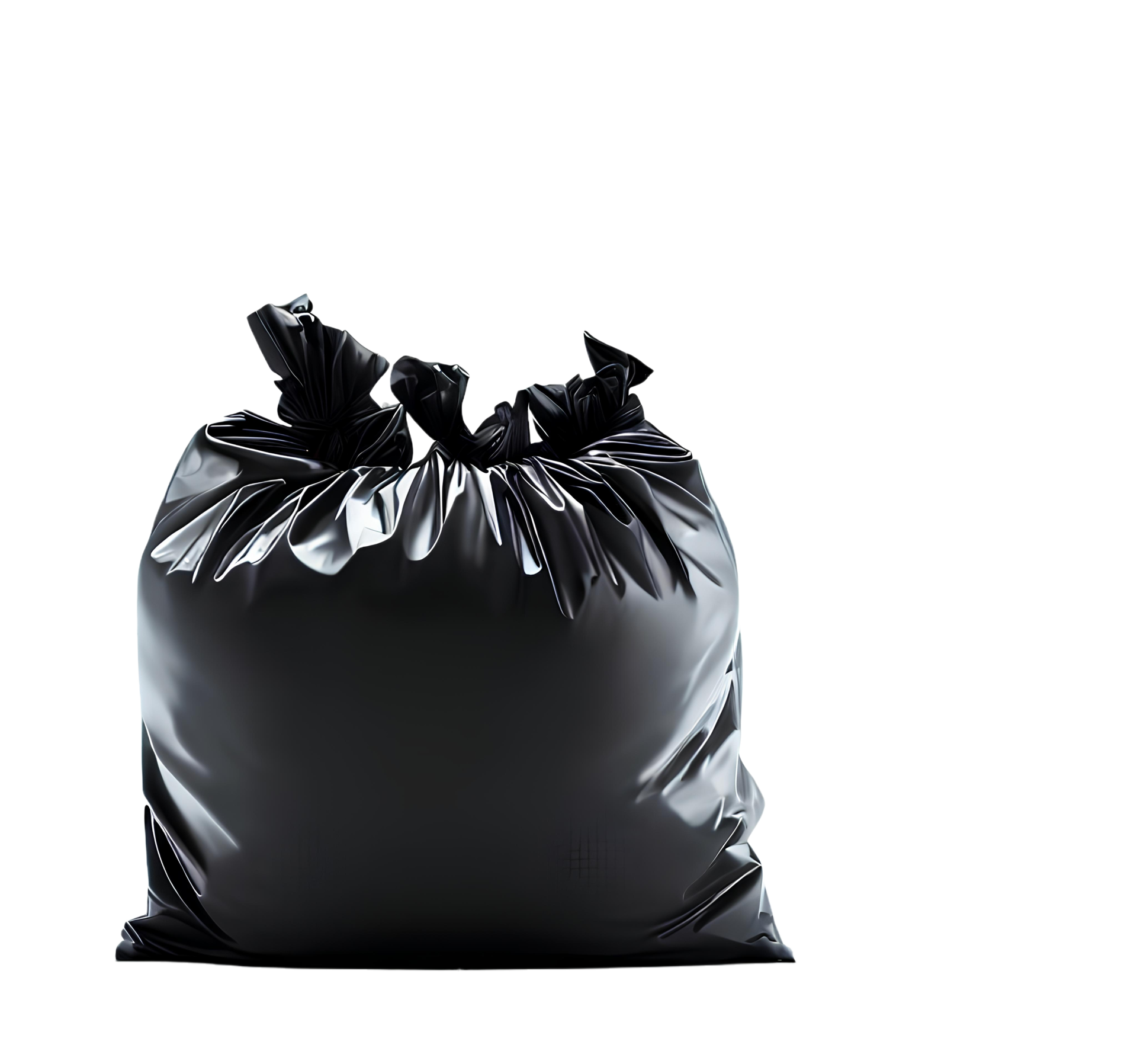 A Black garbage bag on transparent background with empty space around ...