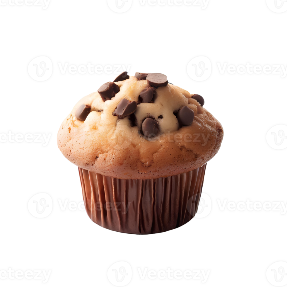 Chocolate chip muffin cake isolated on transparent background with empty space AI Generated png