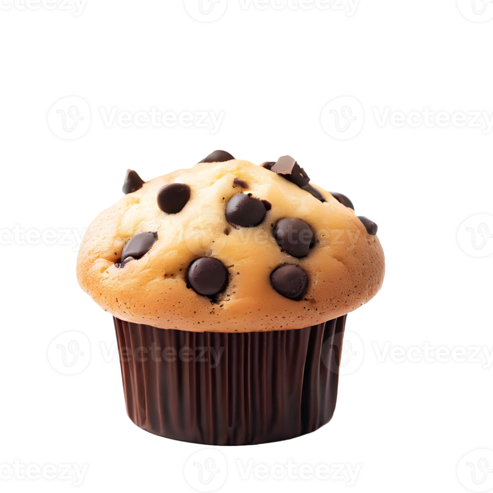 Chocolate chip muffin cake isolated on transparent background with empty space AI Generated png