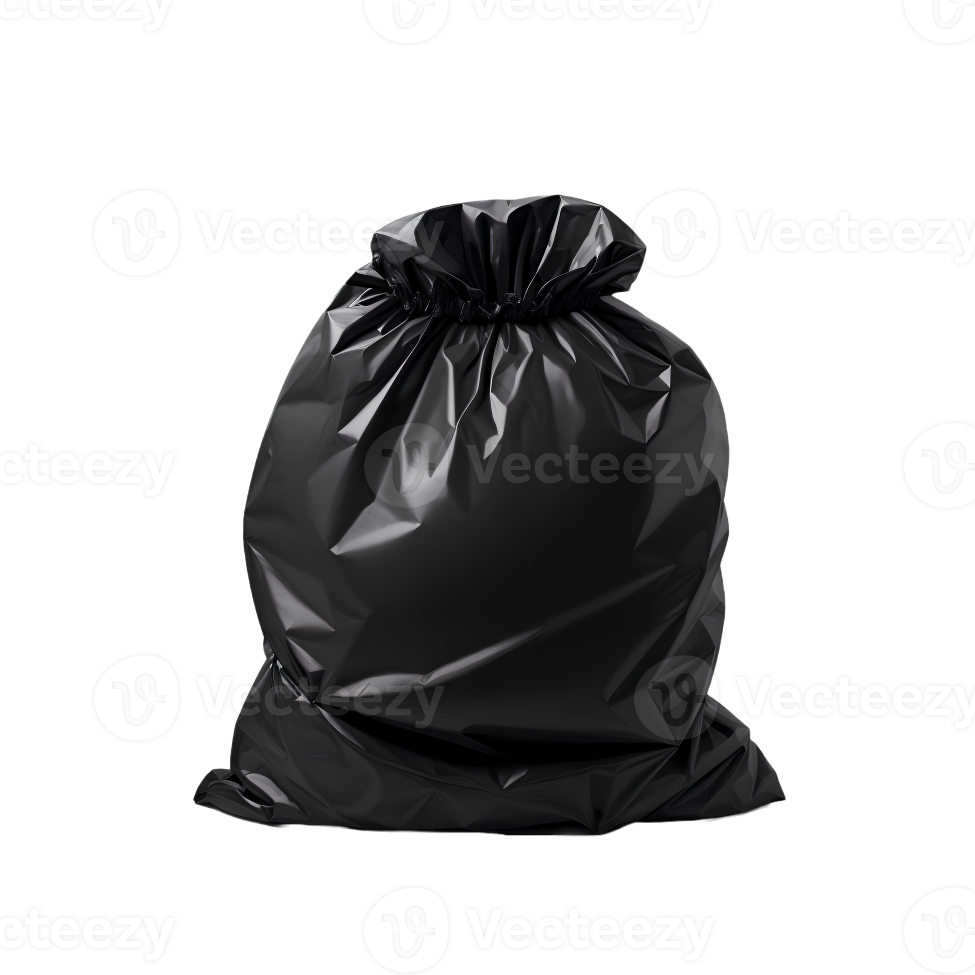 A Black garbage bag on transparent background with empty space around