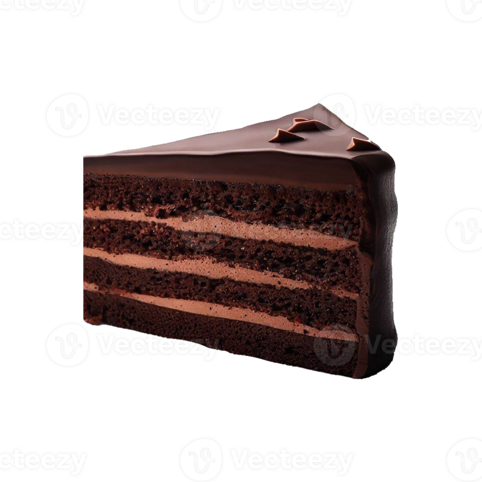 Chocolate cake slice isolated on transparent backgroun with empty space AI Generated png