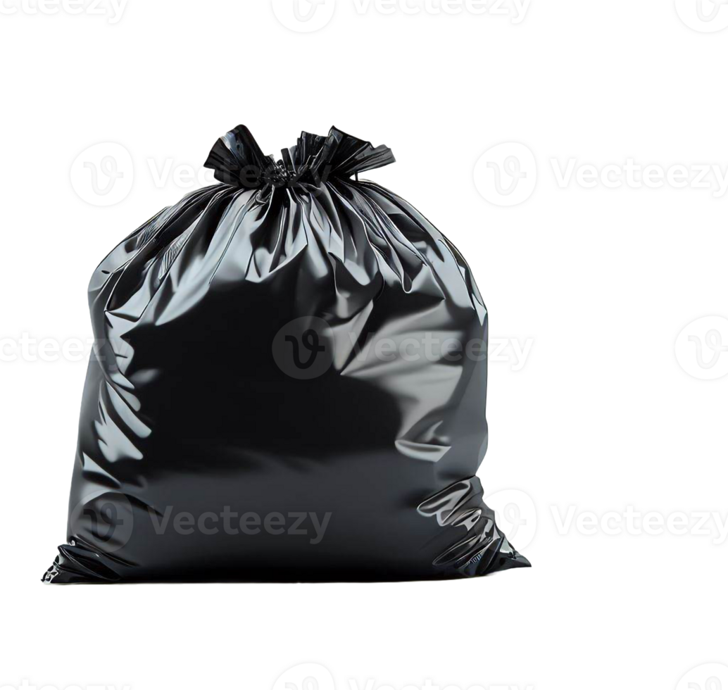 A Black garbage bag on transparent background with empty space around ...