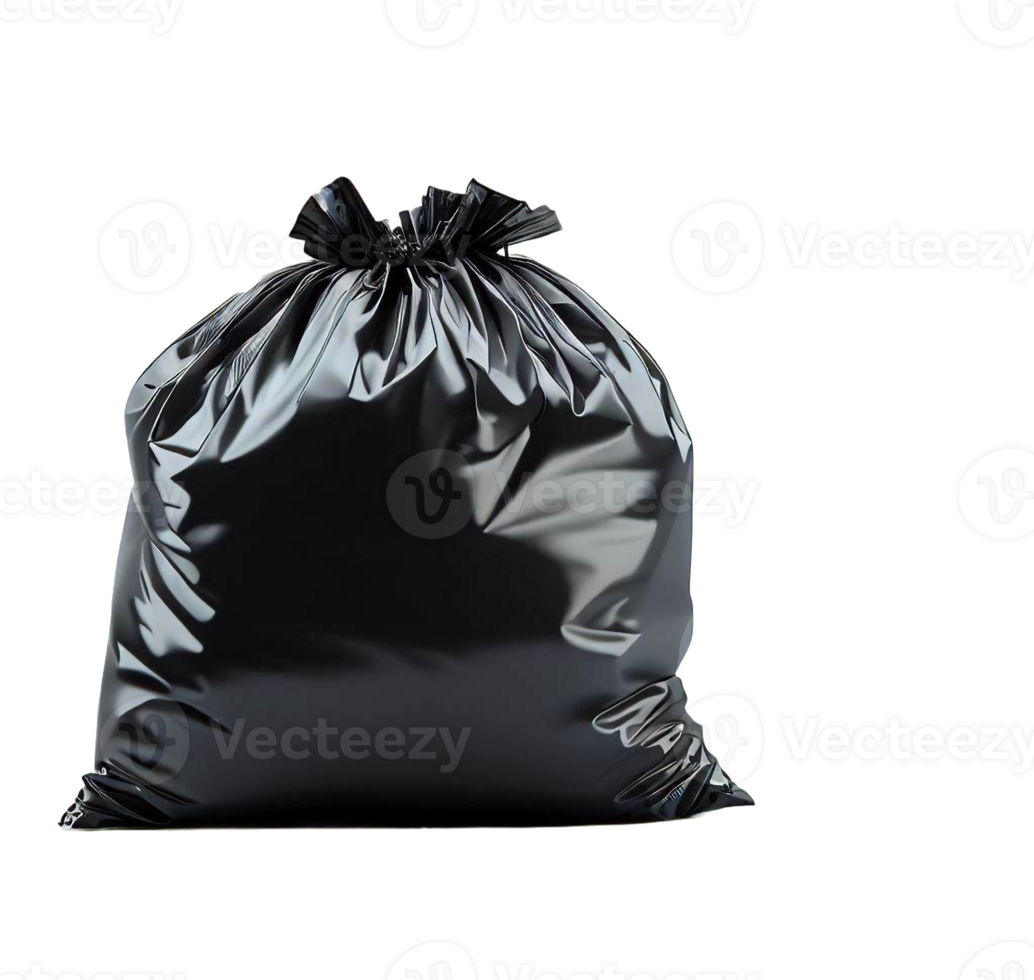 A Black garbage bag on transparent background with empty space around it AI Generated png
