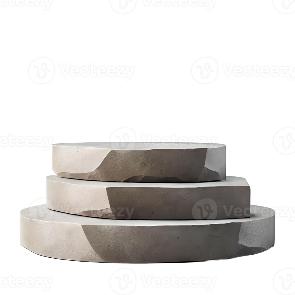 Concrete stone podium for product placement isolated on white background withe empty space around it AI Generated png