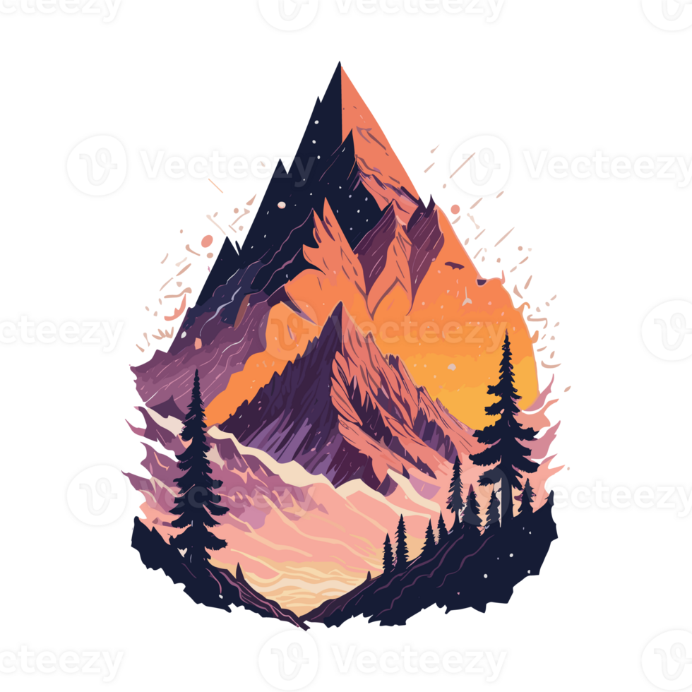 Mountains with coniferous forest at sunset ai generative illustration. png