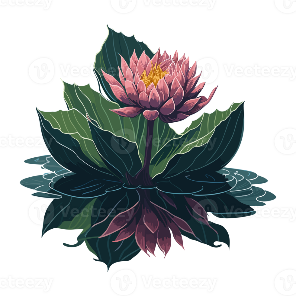 Beautiful pink lotus flower with green leaves. Ai generative illustration. png