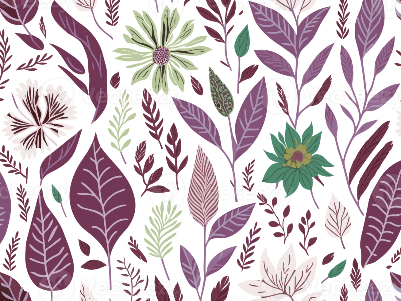 Seamless floral pattern with flowers and leaves illustration. png