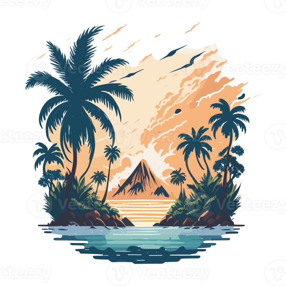 tropisch Insel mit Palme Bäume und Meer Illustration. png