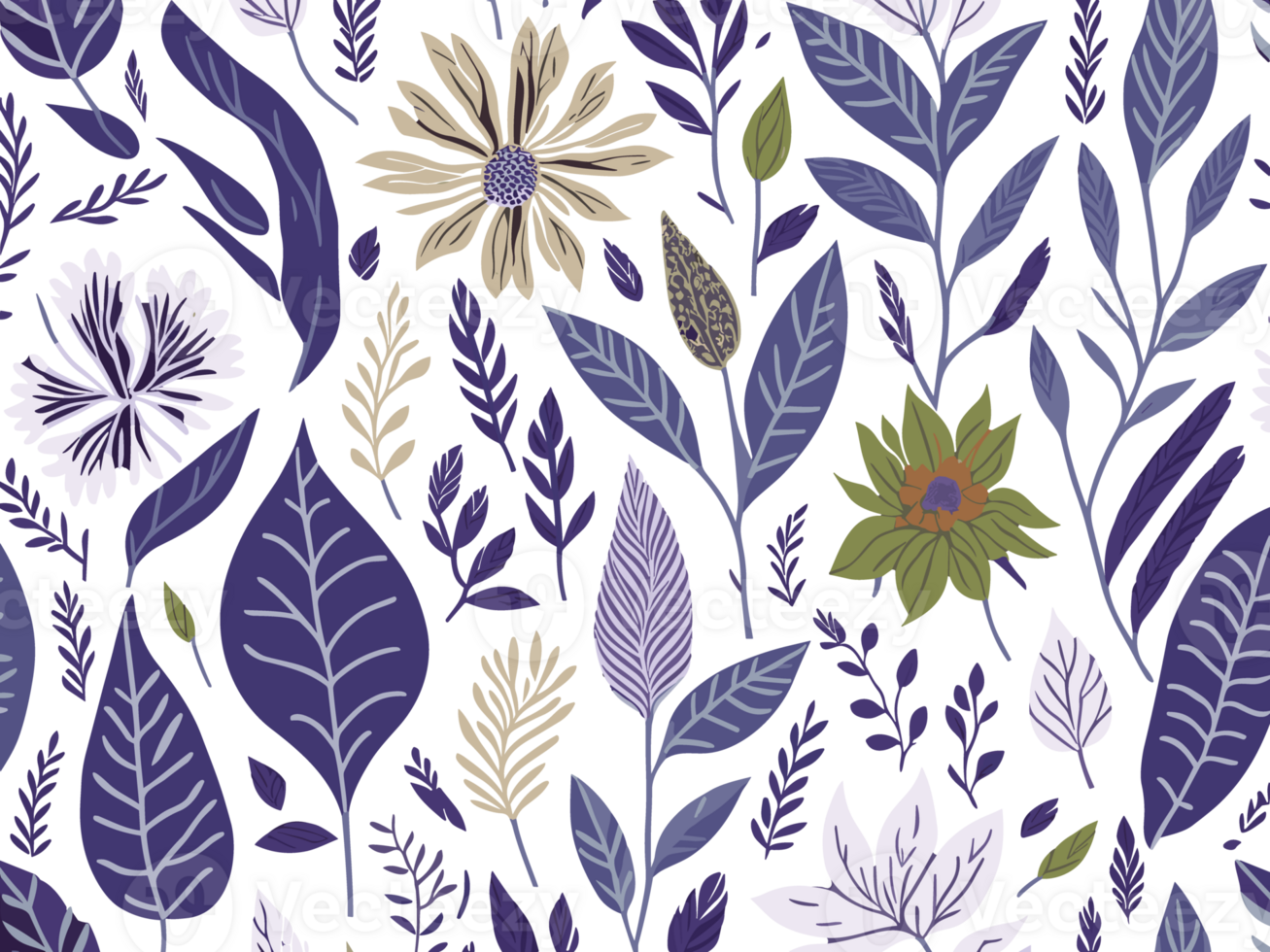 Seamless floral pattern with flowers and leaves illustration. png