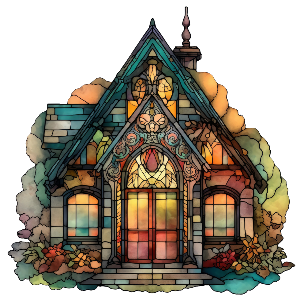 Vintage stained glass House clipart, AI Generated png