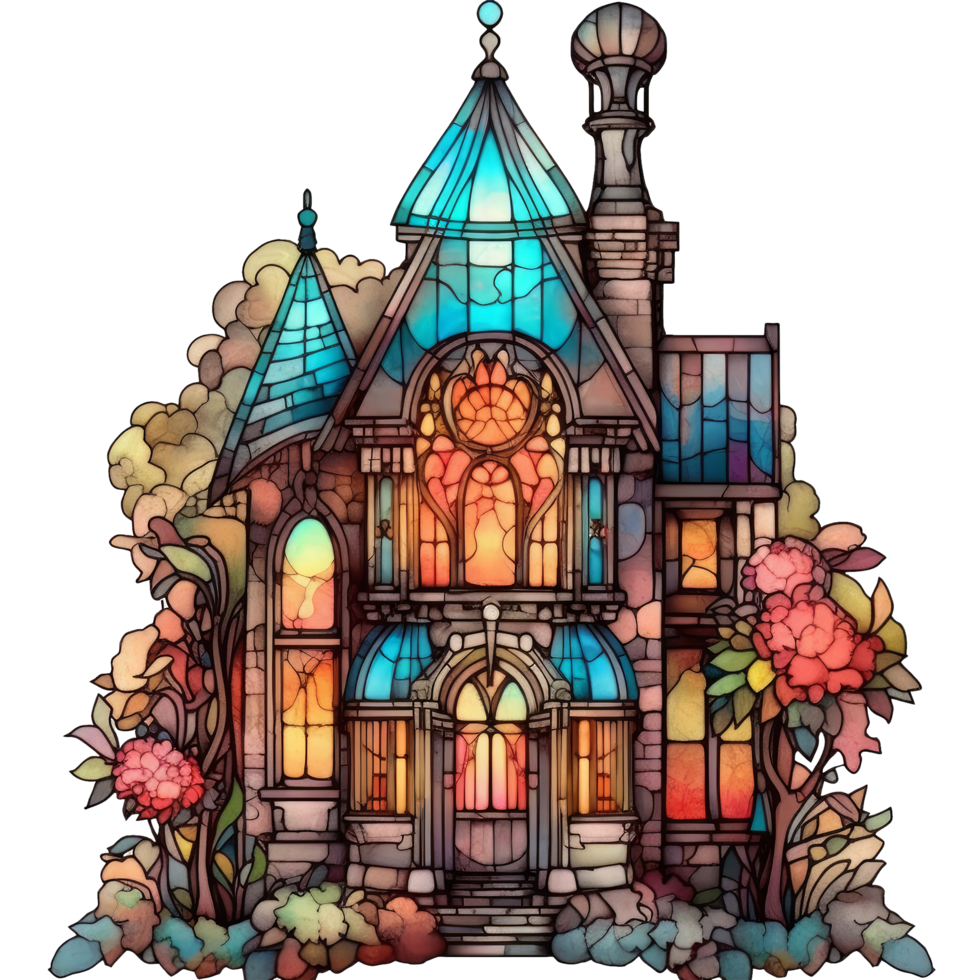 Vintage stained glass House clipart, AI Generated png