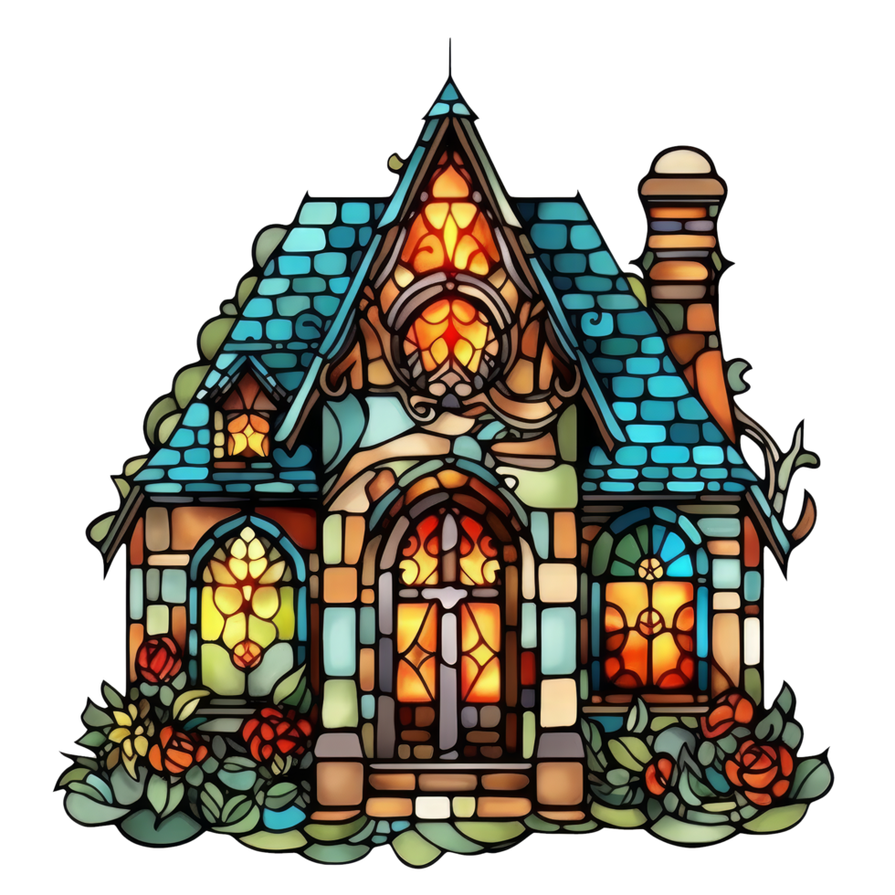 Vintage stained glass House clipart, AI Generated png