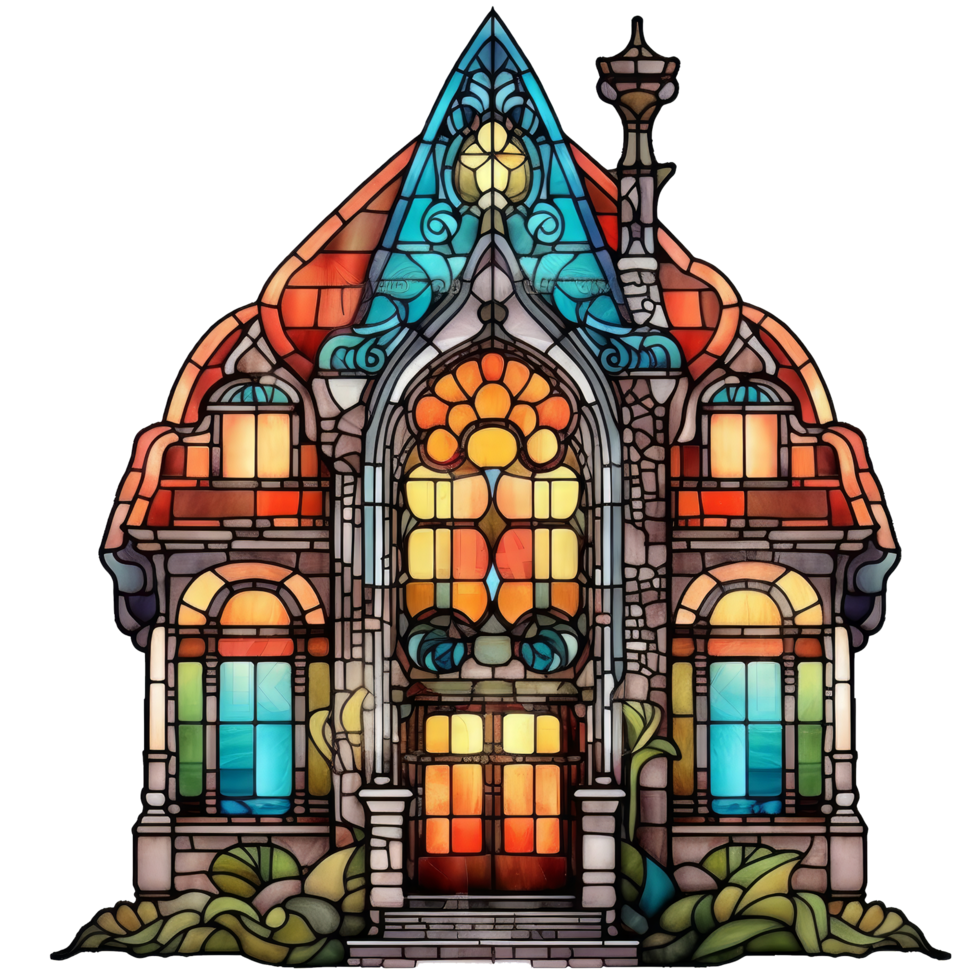 Vintage stained glass House clipart, AI Generated png