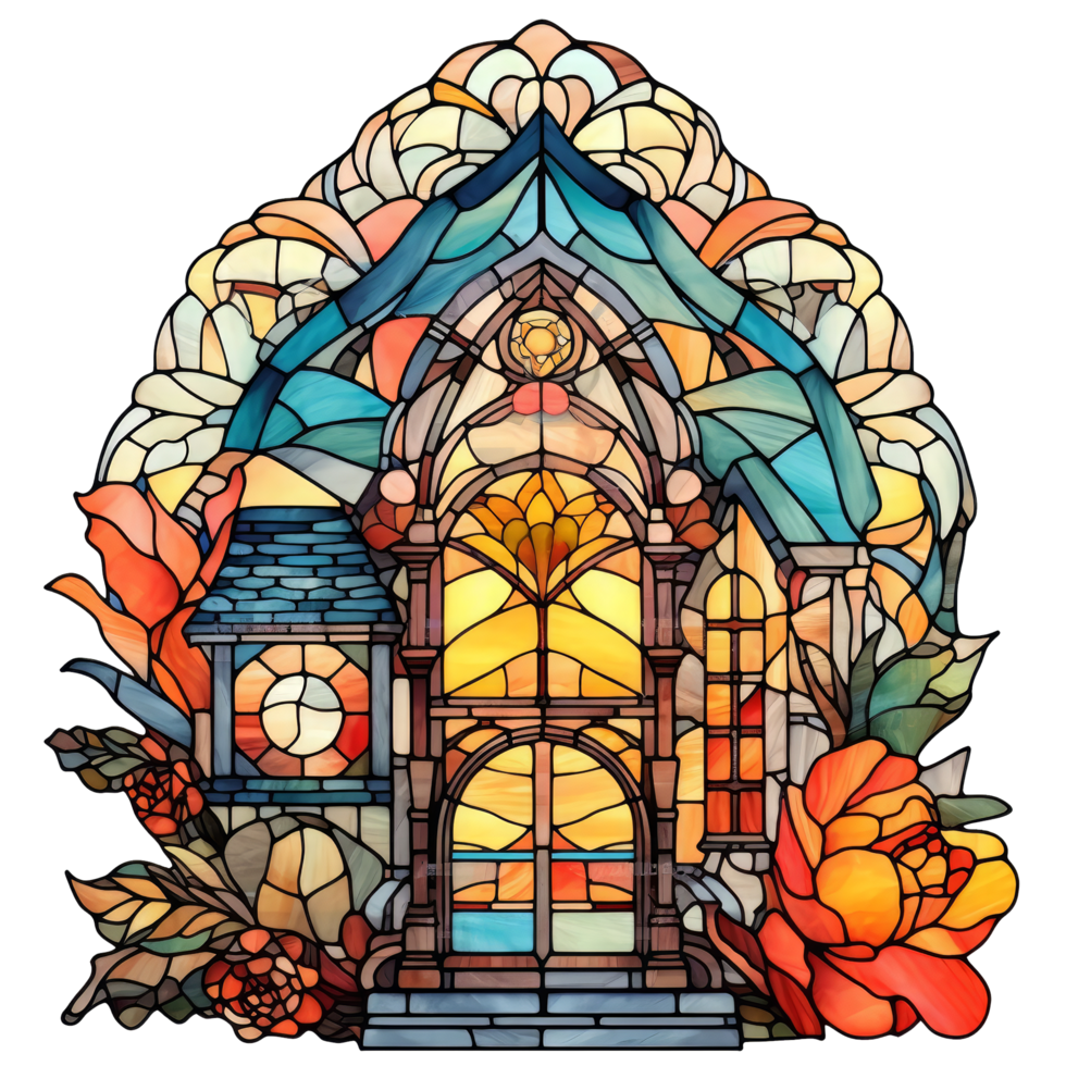 Vintage stained glass House clipart, AI Generated png