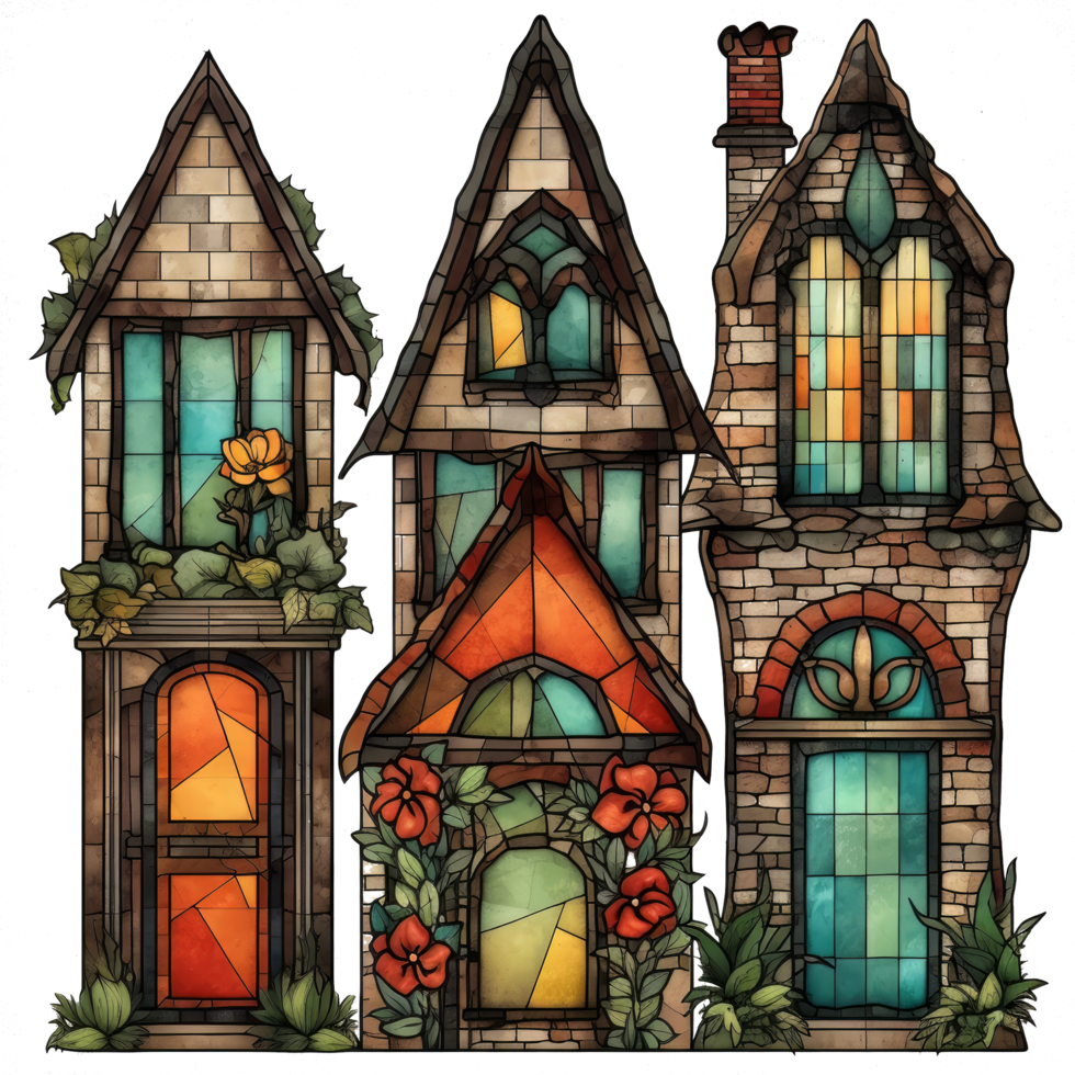 Vintage stained glass House clipart, AI Generated png