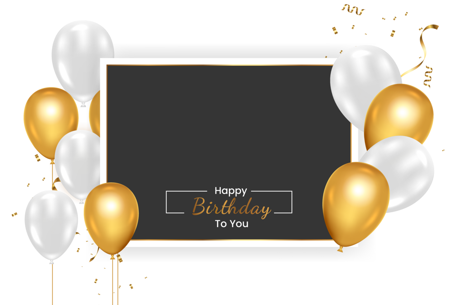 happy birthday   design. happy birthday to you text with elegant gold balloons. png
