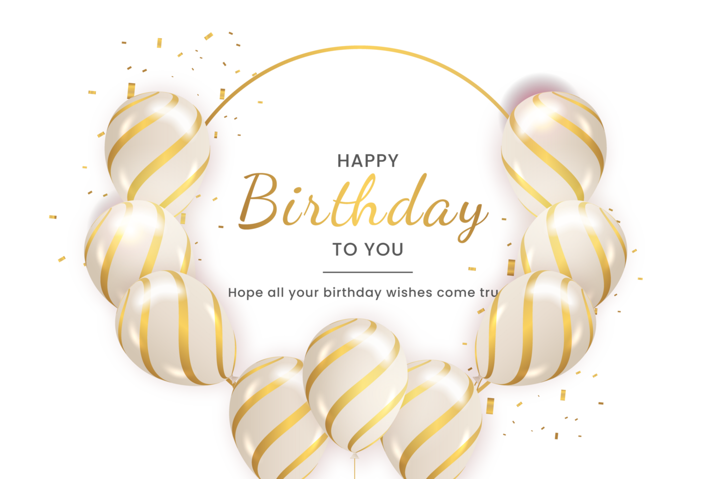 happy birthday   design. happy birthday to you text with elegant gold balloons. png