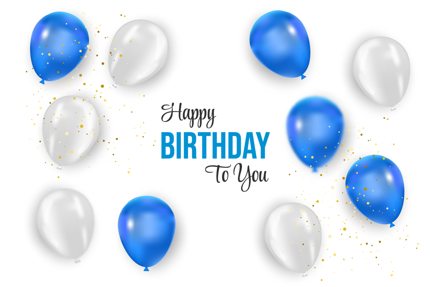 Birthday   design. happy birthday to you text with elegant blue balloons. png