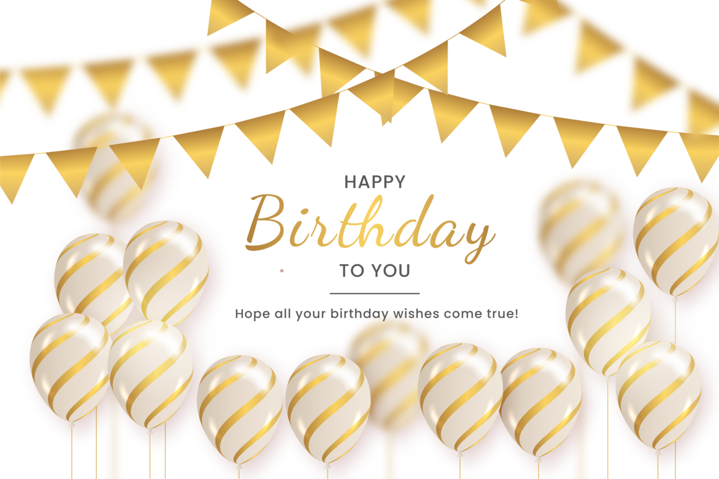 happy birthday   design. happy birthday to you text with elegant gold balloons. png