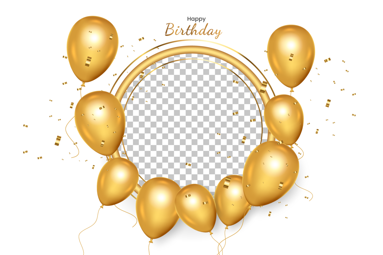 happy birthday   design. happy birthday to you text with elegant gold balloons. png