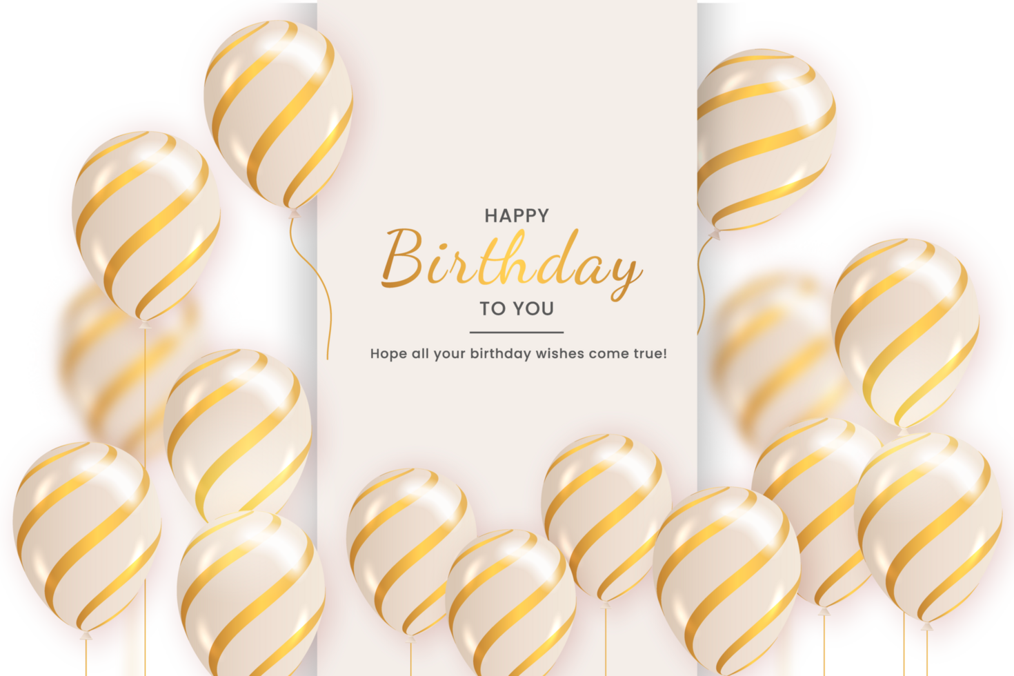 happy birthday   design. happy birthday to you text with elegant gold balloons. png