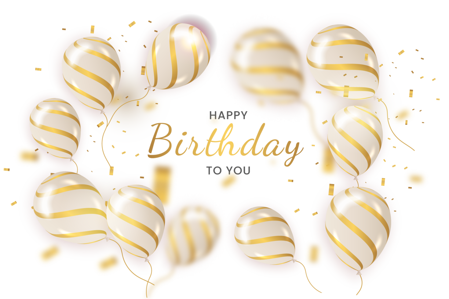 happy birthday   design. happy birthday to you text with elegant gold balloons. png