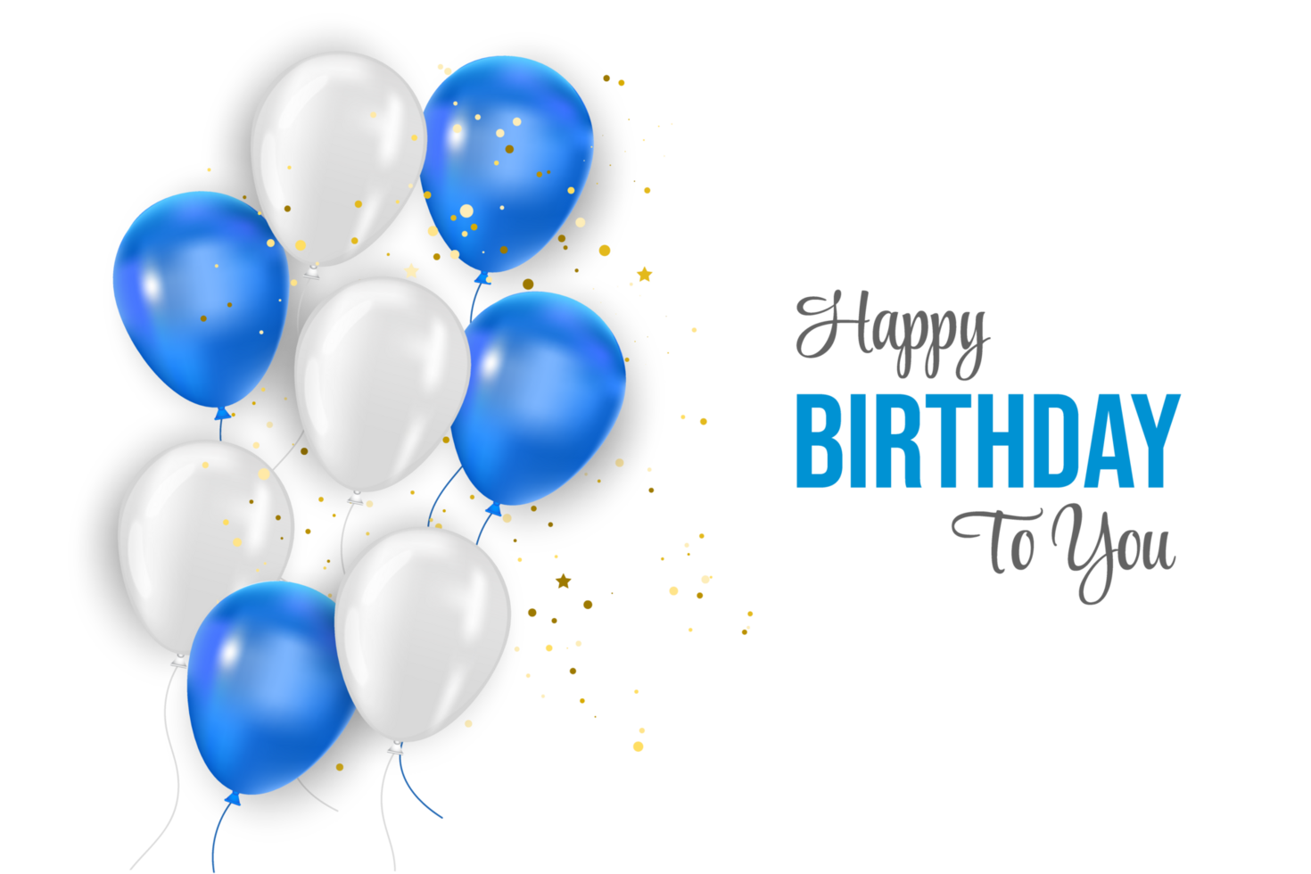 Birthday   design. happy birthday to you text with elegant blue balloons. png