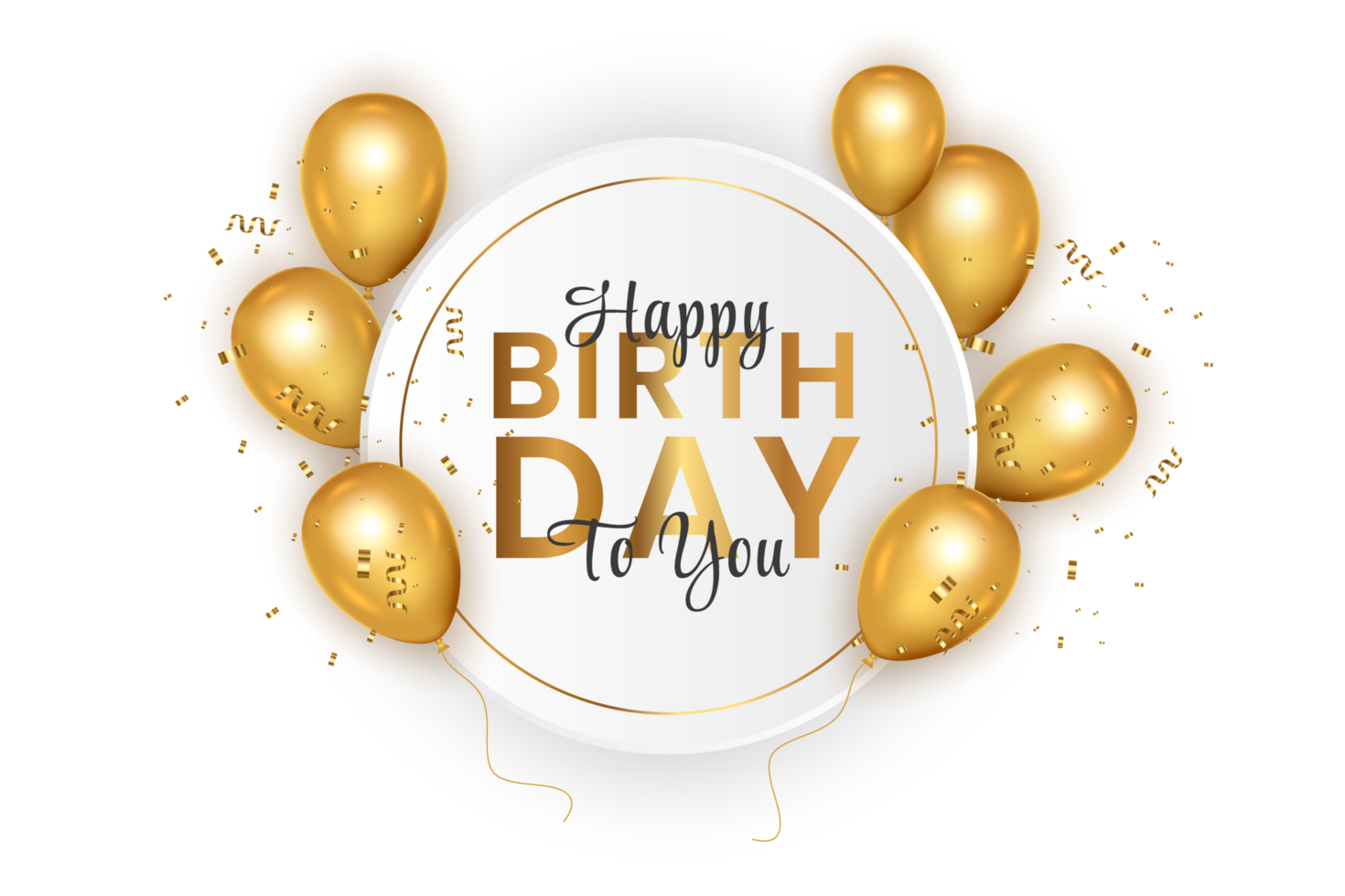 Birthday  background design. happy birthday to you text with elegant gold balloons. png