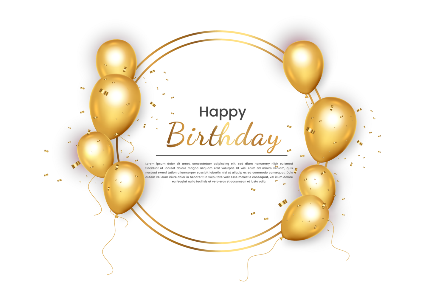 Birthday  background design. happy birthday to you text with elegant gold balloons. png