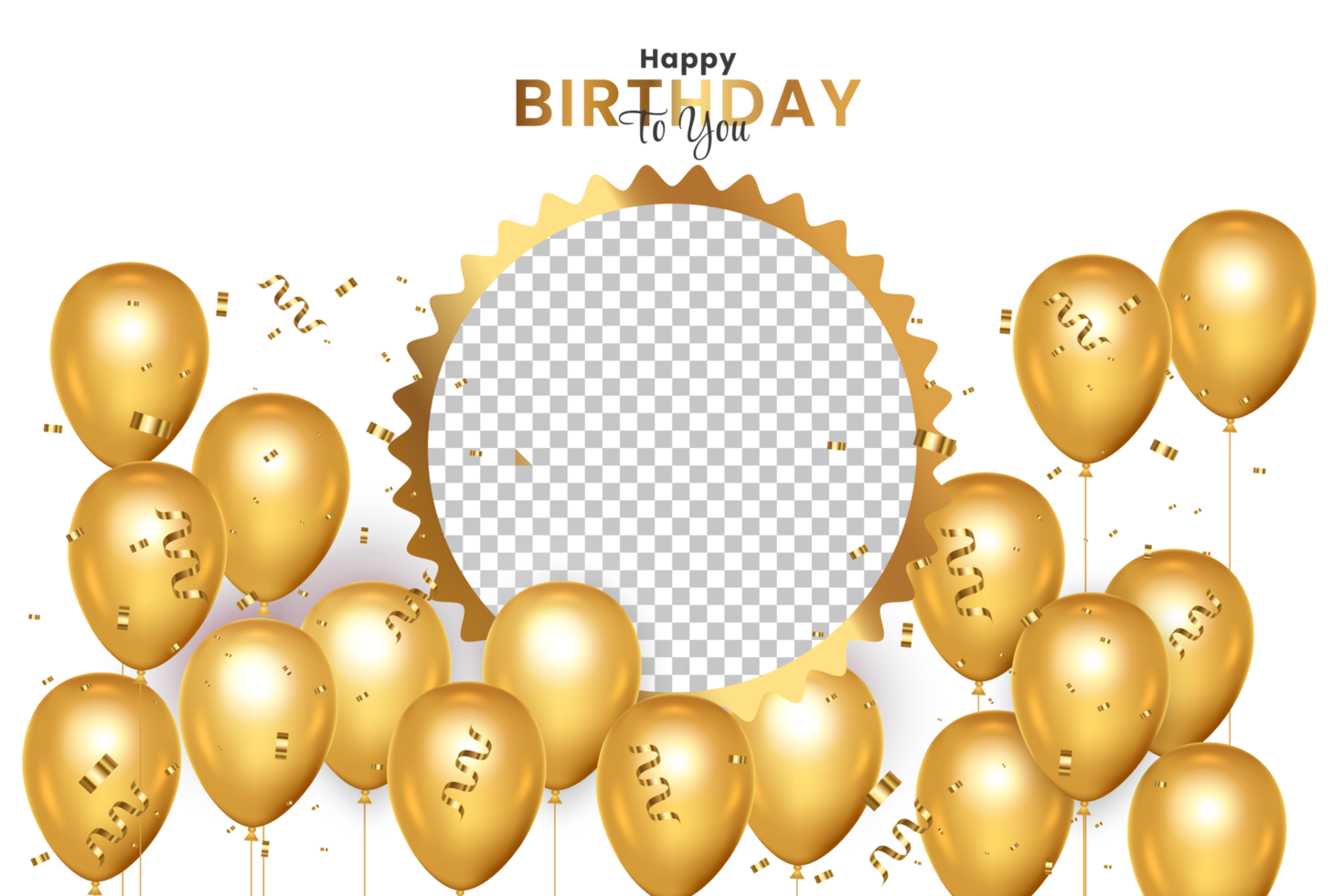 Birthday  background design. happy birthday to you text with elegant gold balloons. png