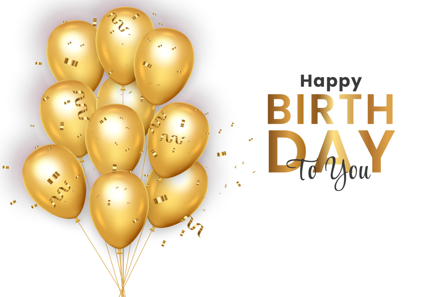 aniversário fundo Projeto. feliz aniversário para você texto com elegante ouro balões. png