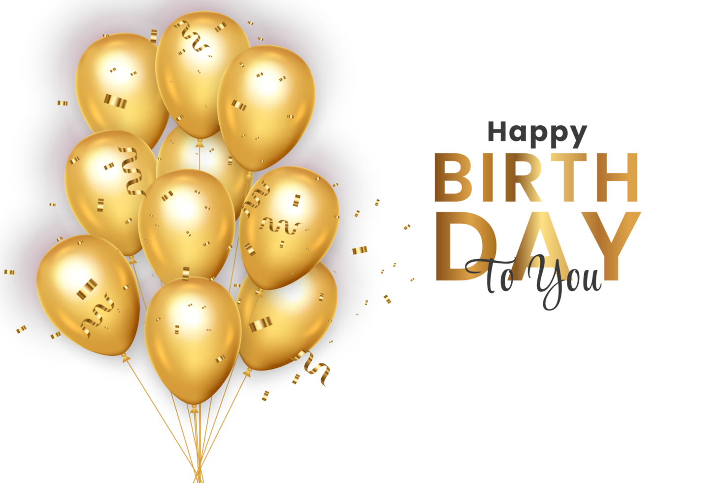 Birthday  background design. happy birthday to you text with elegant gold balloons. png