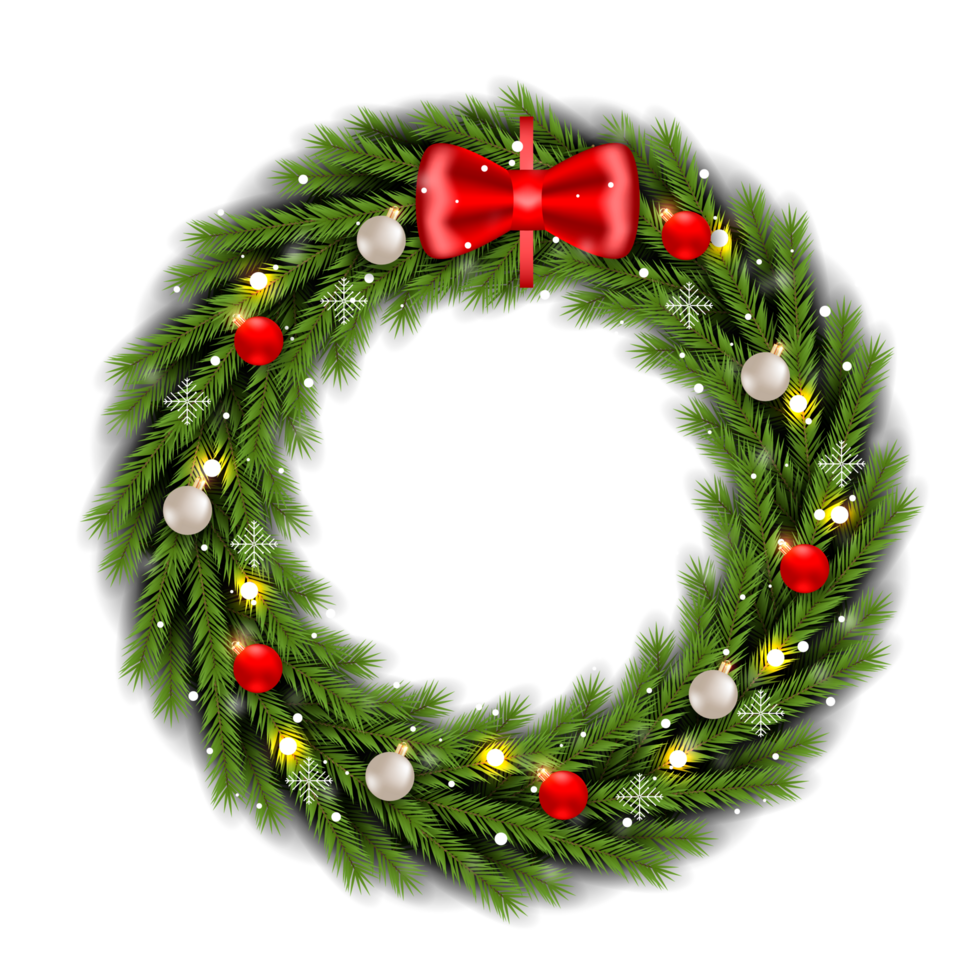Christmas wreath design merry christmas door decoration element with christmas ball ribbon and snowflake and star png