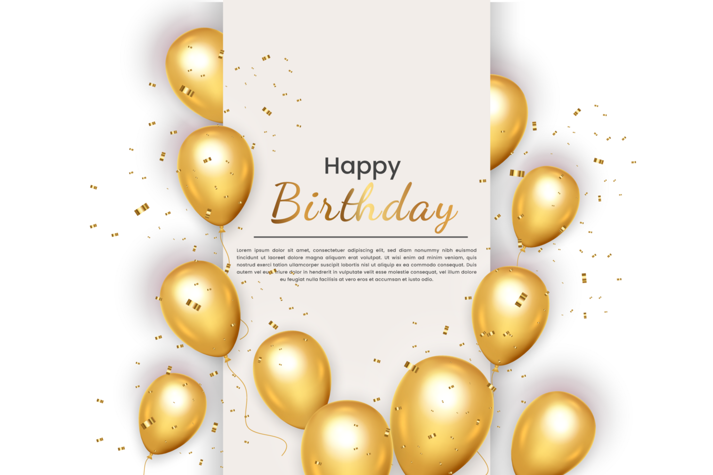 Birthday  background design. happy birthday to you text with elegant gold balloons. png