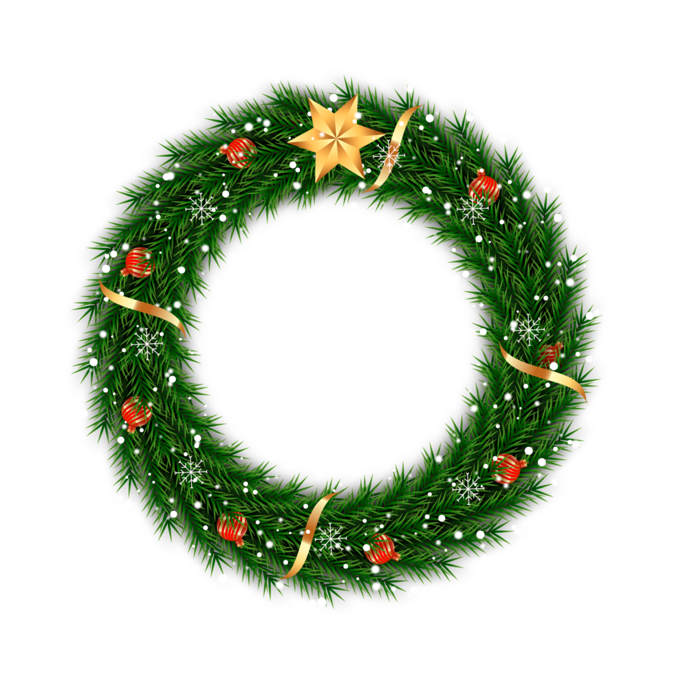 Christmas wreath design merry christmas door decoration element with christmas ball ribbon and snowflake and star png