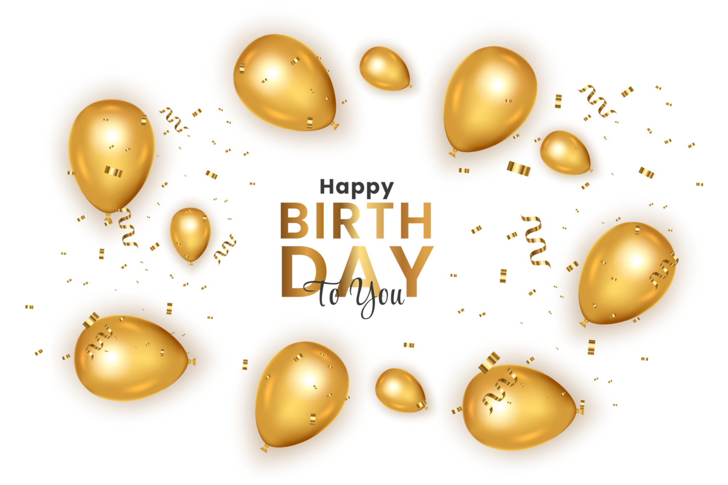 Birthday  background design. happy birthday to you text with elegant gold balloons. png