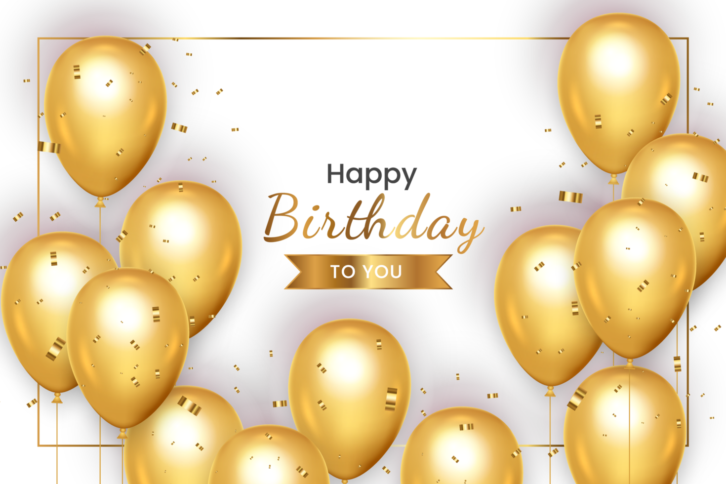 Birthday  background design. happy birthday to you text with elegant gold balloons. png