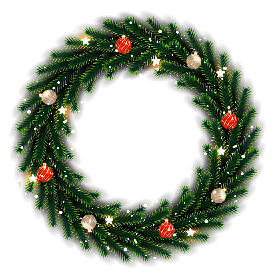Christmas wreath design merry christmas door decoration element with christmas ball ribbon and snowflake and star png